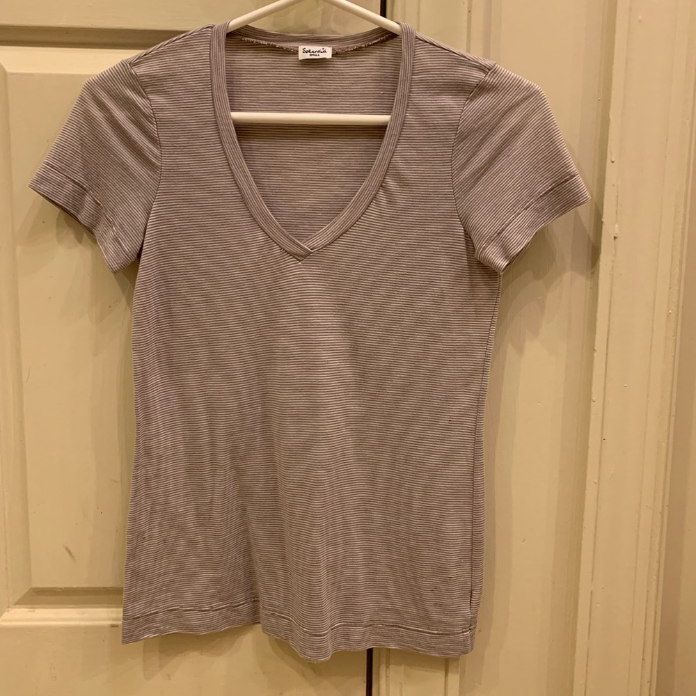 Splendid, v-neck t-shirt, taupe stripes